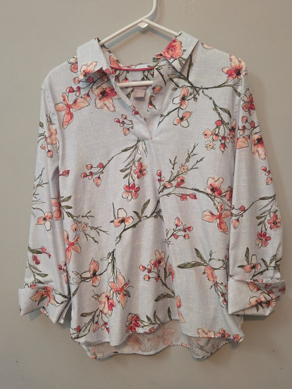 Chico's Pale Blue Floral Split-Neck Tunic